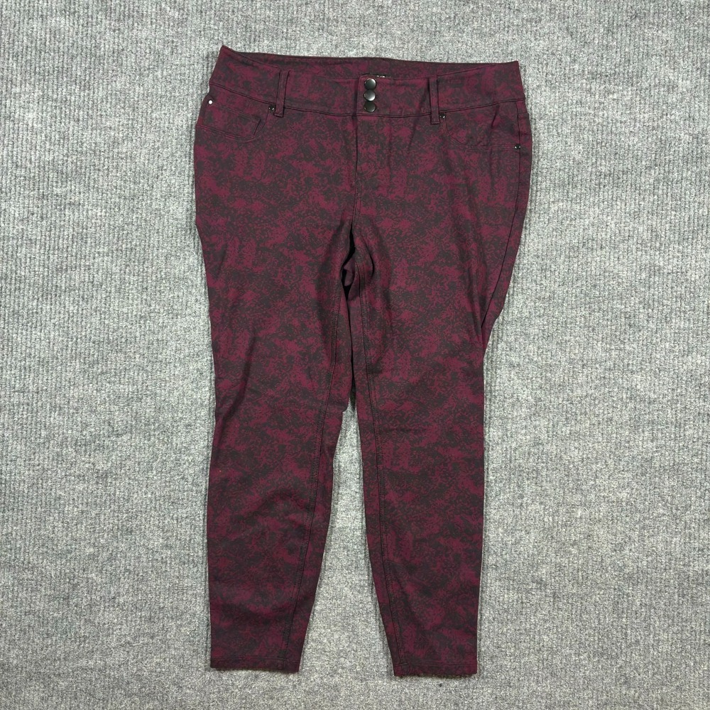 Torrid Womens Pants Plus Size 18 Skinny Burgundy Black Print Stretch Mid Rise
